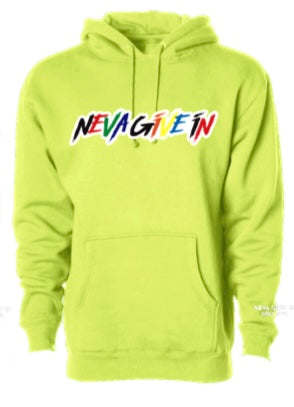 Neva Give In Pull Over Hoodie (Lime Green)