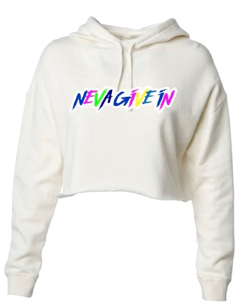 Neva Give In Crop Top Hoodie ( Bone)