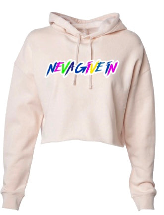 Neva Give In Crop Top Hoodie (Blush)